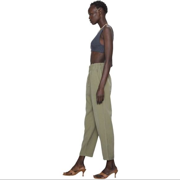 Zara Paperbag Waist Green Viscose High Rise Waisted Trousers Pants Size Medium - Picture 4 of 14